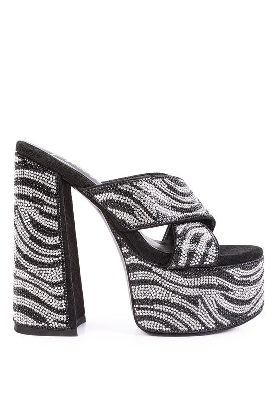 SINFUL HIGH PLATFORM PATTERNED DIAMANTE SLIDES