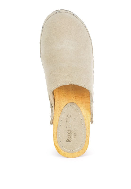 CEDRUS FINE SUEDE STUDDED CLOG MULES