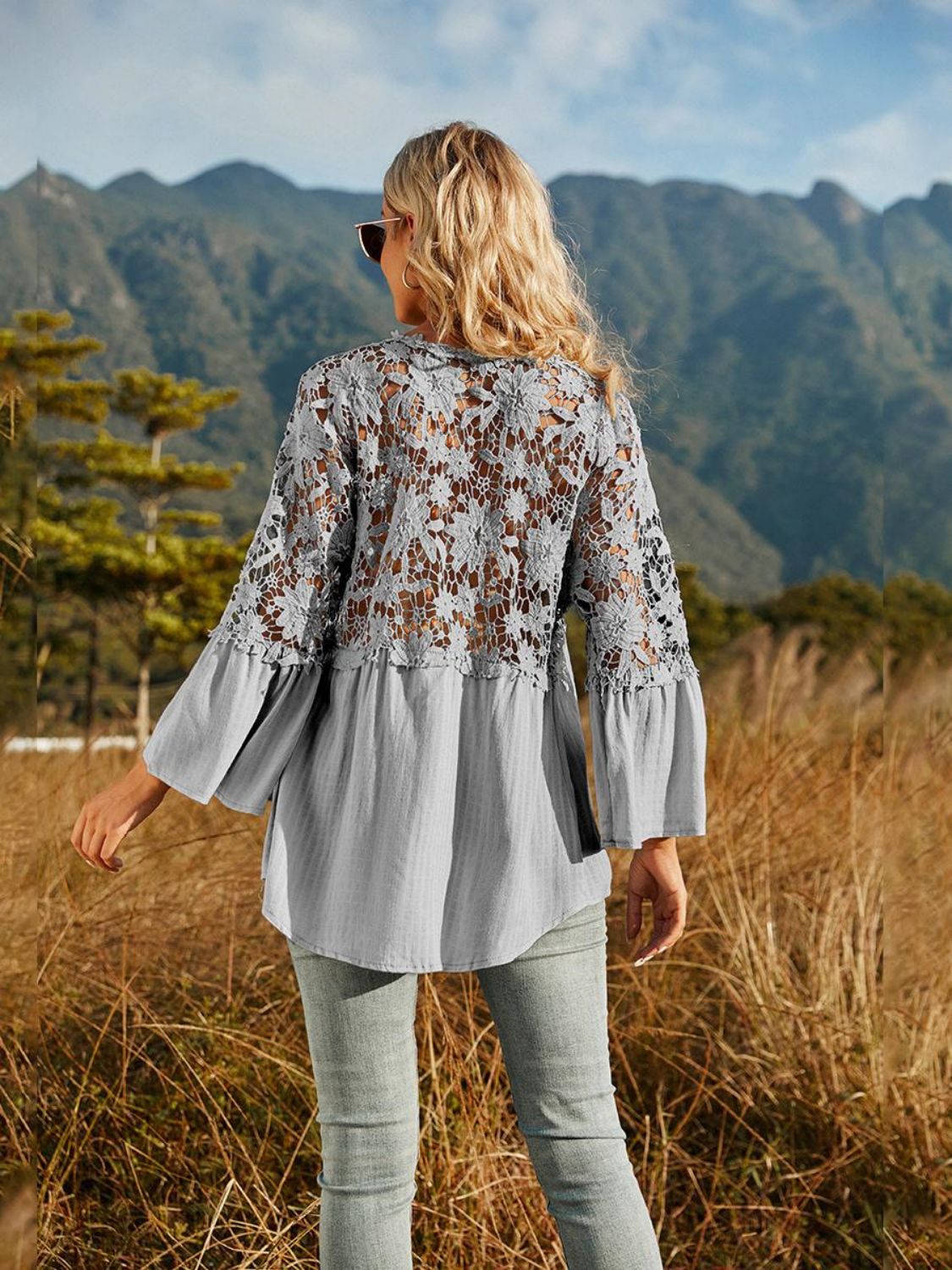 Spliced Lace Buttoned Blouse