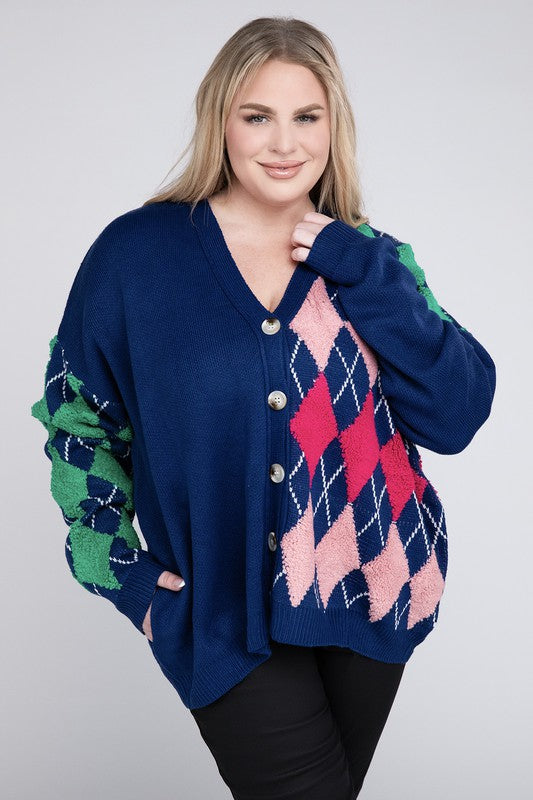 Argyle V Neck Button Front Cardigan