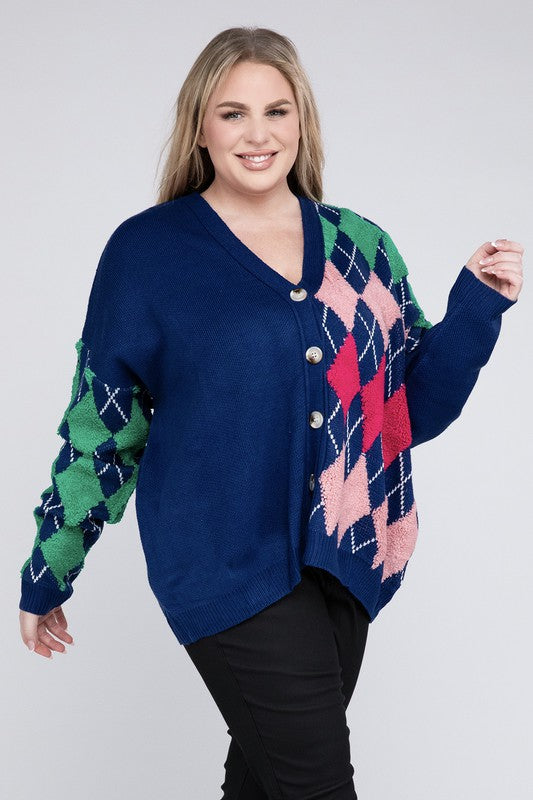 Argyle V Neck Button Front Cardigan