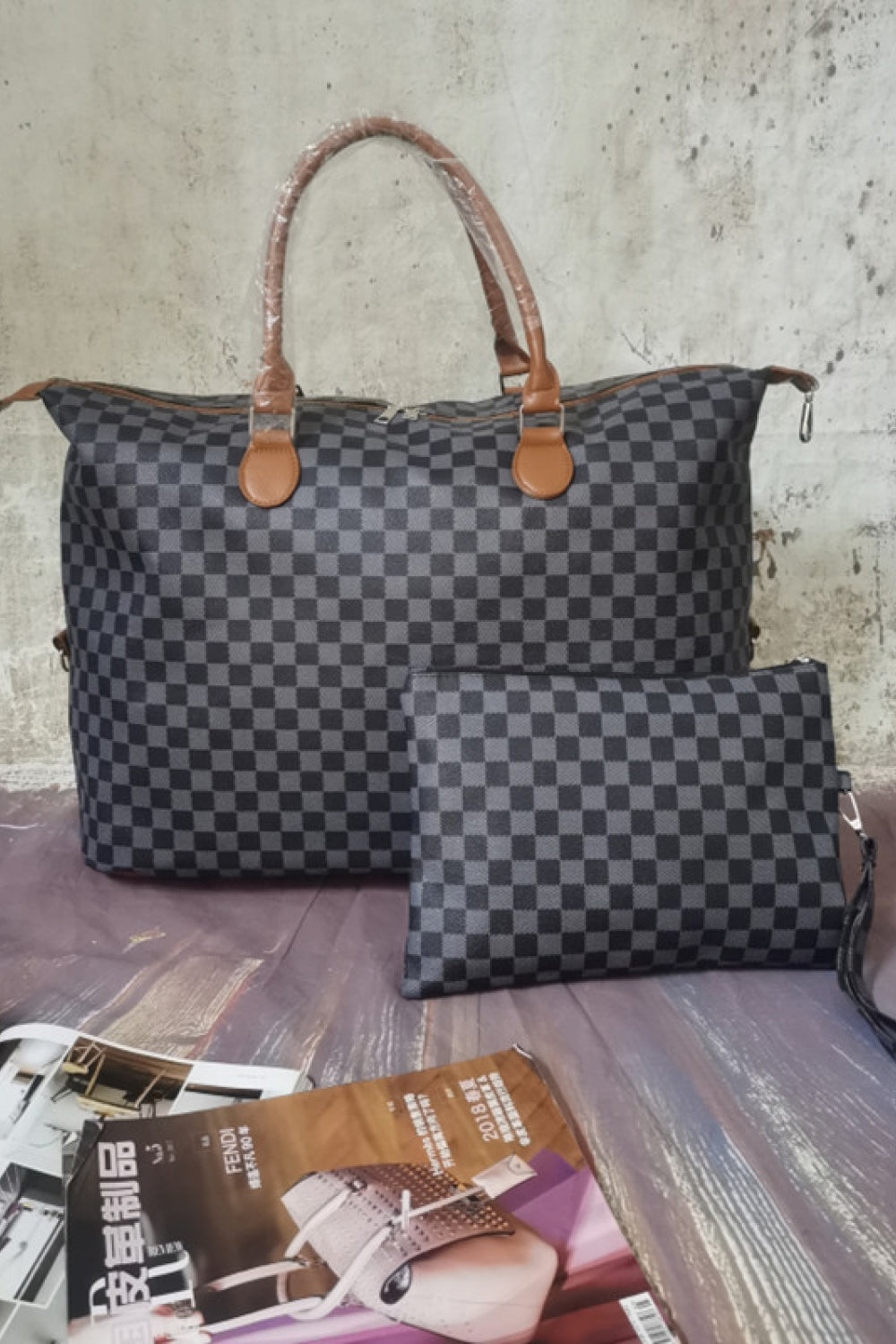 Checkered Two-Piece Bag Set