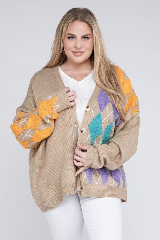 Argyle V Neck Button Front Cardigan