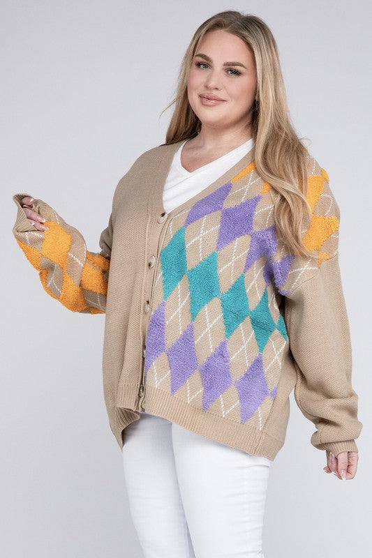 Argyle V Neck Button Front Cardigan