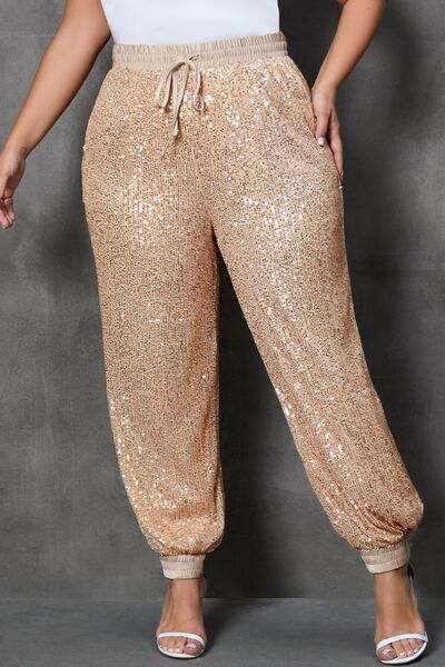 Sequin Drawstring Joggers with Pockets