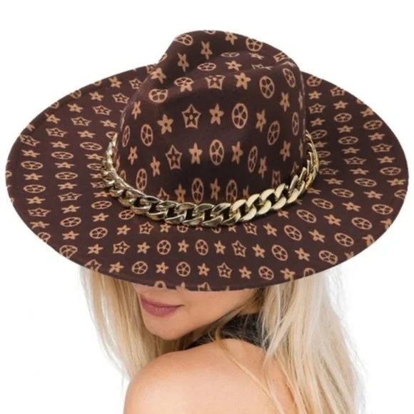 Felt Fedora Brown Hat with Chainlink Band